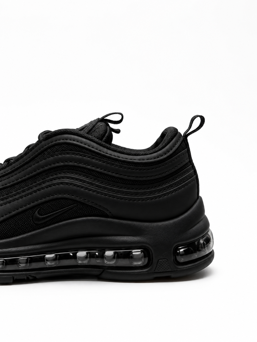 حذاء رياضي أسود تصميم مموج - سول سميك مريح | Women's Black Wavy Design Sneakers - Thick Sole