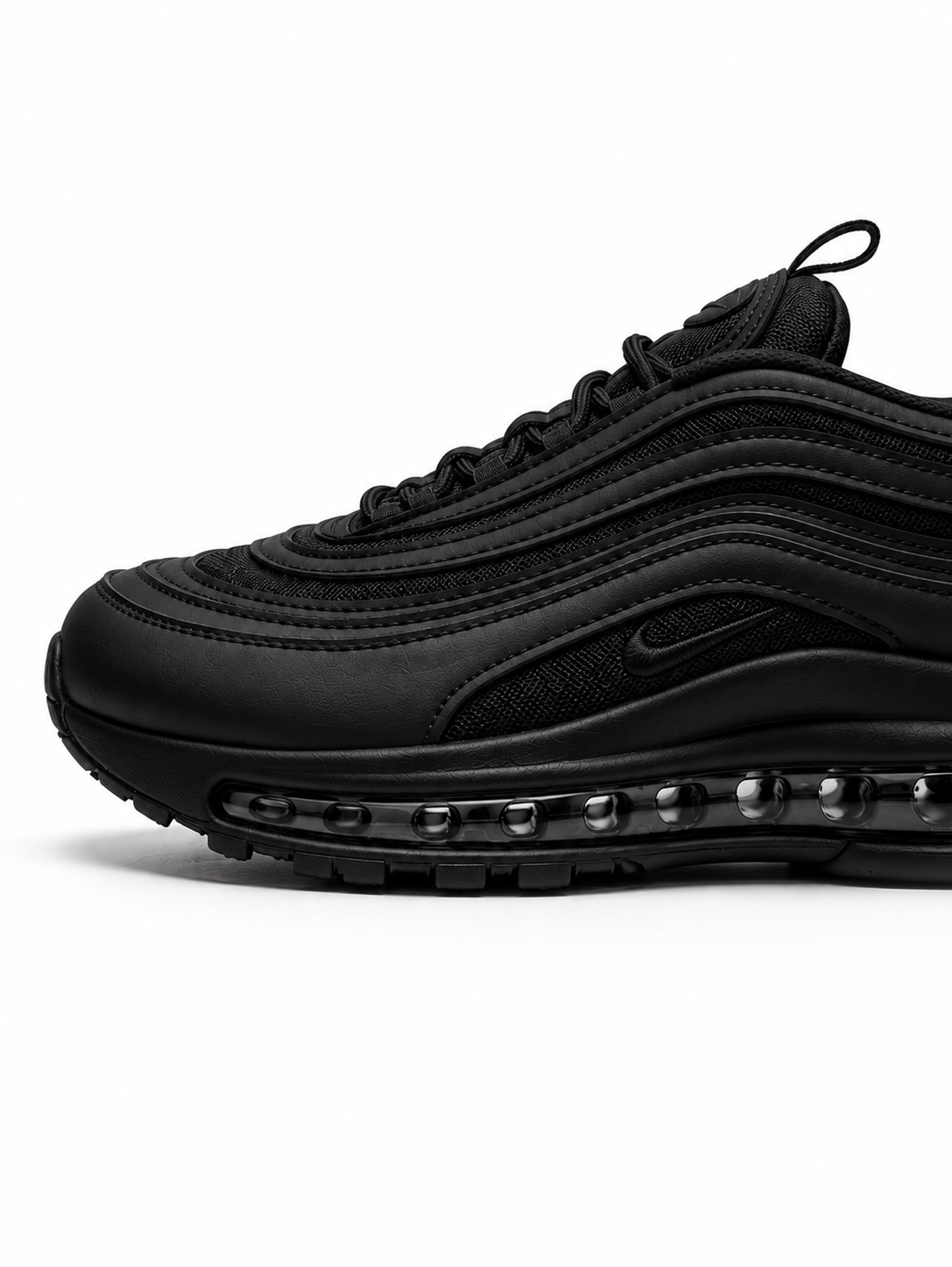 حذاء رياضي أسود تصميم مموج - سول سميك مريح | Women's Black Wavy Design Sneakers - Thick Sole