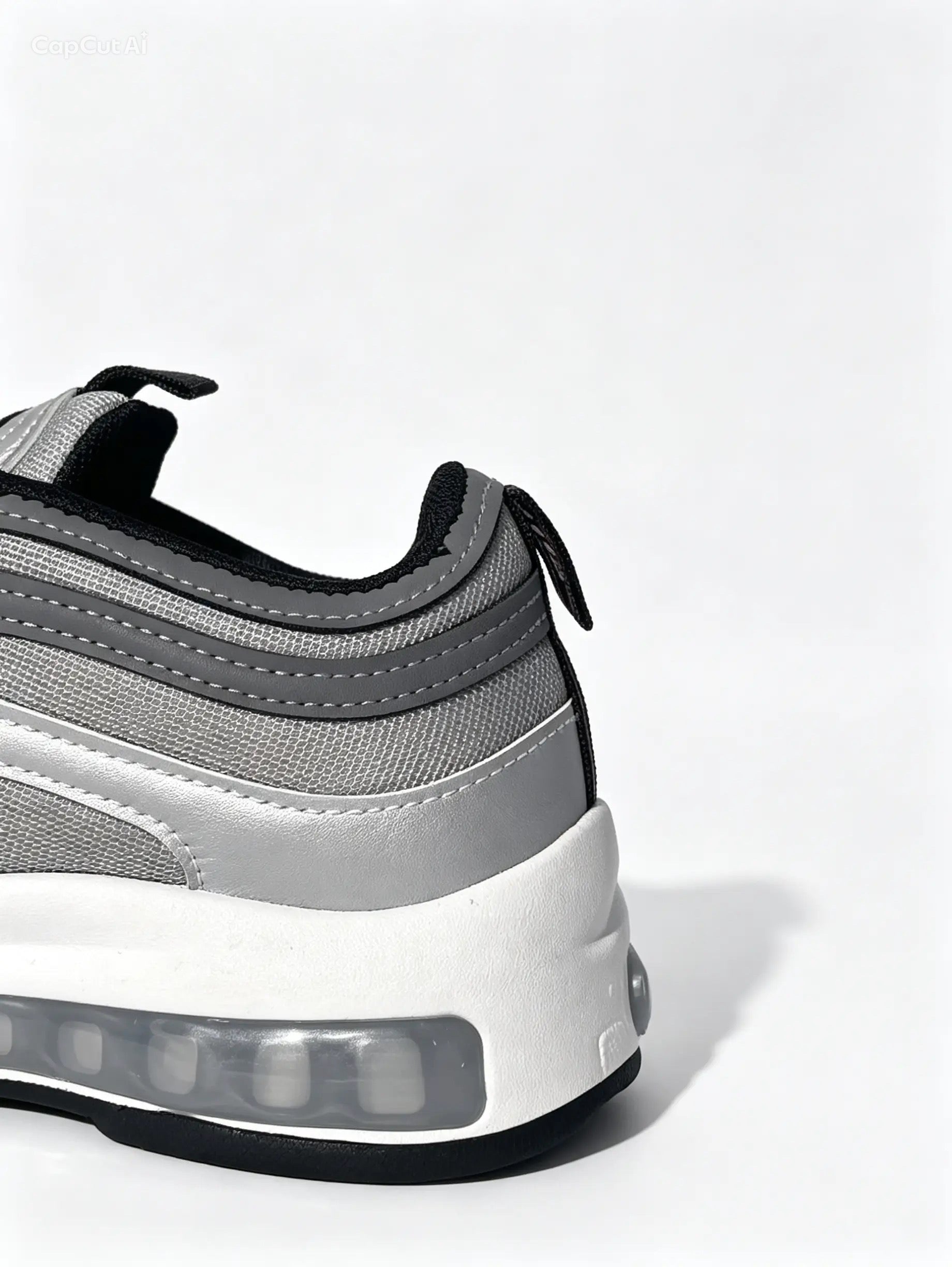حذاء رياضي فضي تصميم مموج - لمسة حمراء | Men's Silver Wavy Design Sneakers - Red Accent