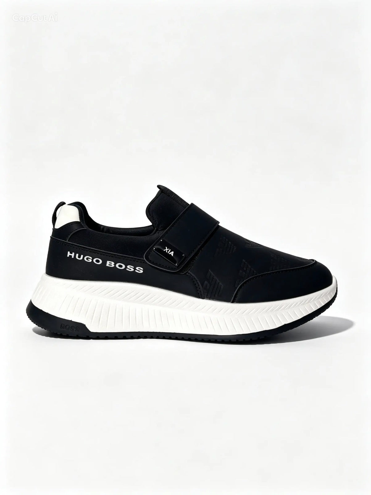 سنيكرز رمادي وأسود بدون رباط - قاعدة بيج سميكة | Men's Grey & Black Slip-On Sneakers - Thick Sole
