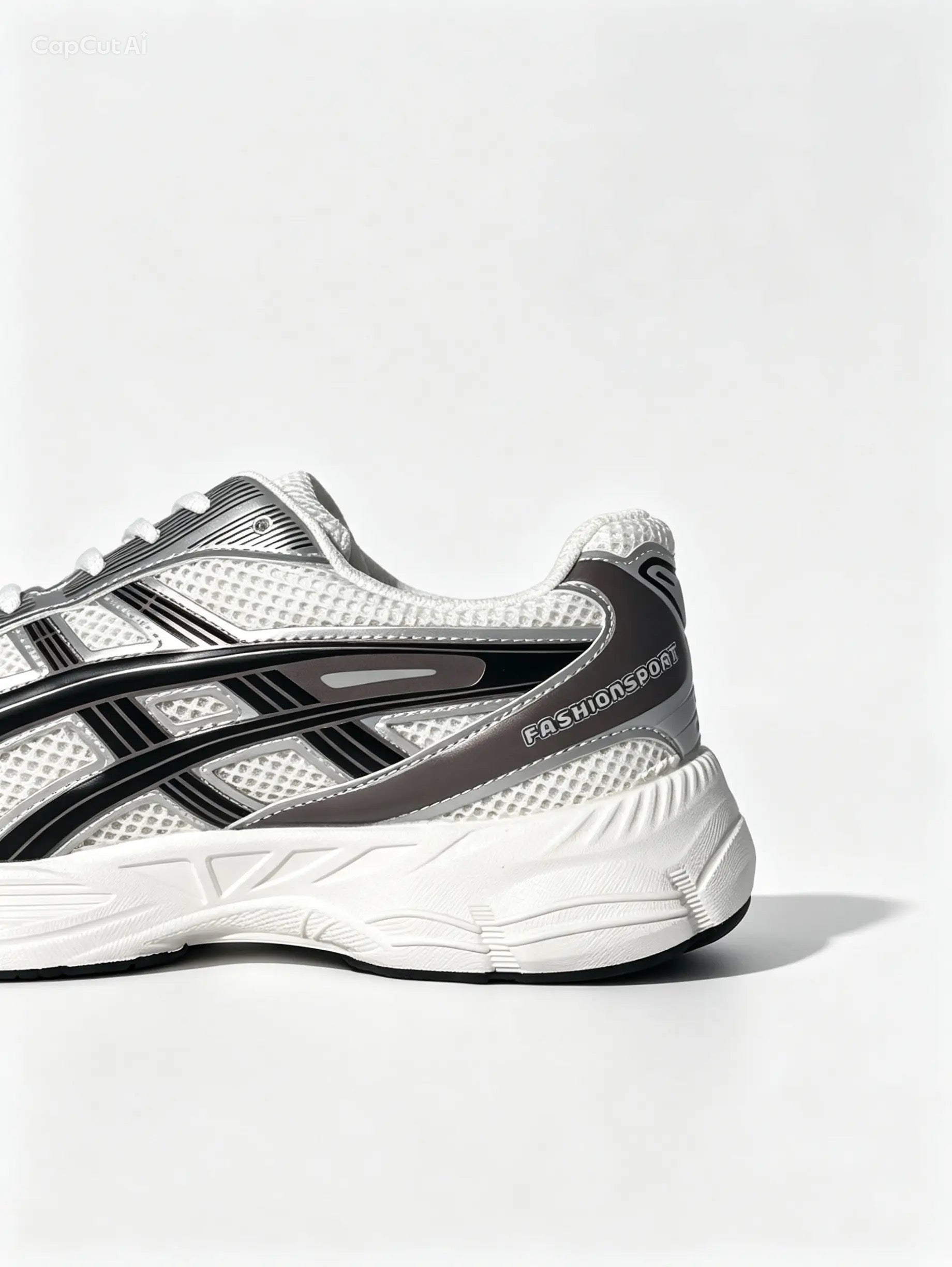 حذاء رياضي أبيض ميتاليك بتفاصيل فضية وسوداء وبرونزية | White Metallic Sneakers with Silver, Black & Bronze Accents