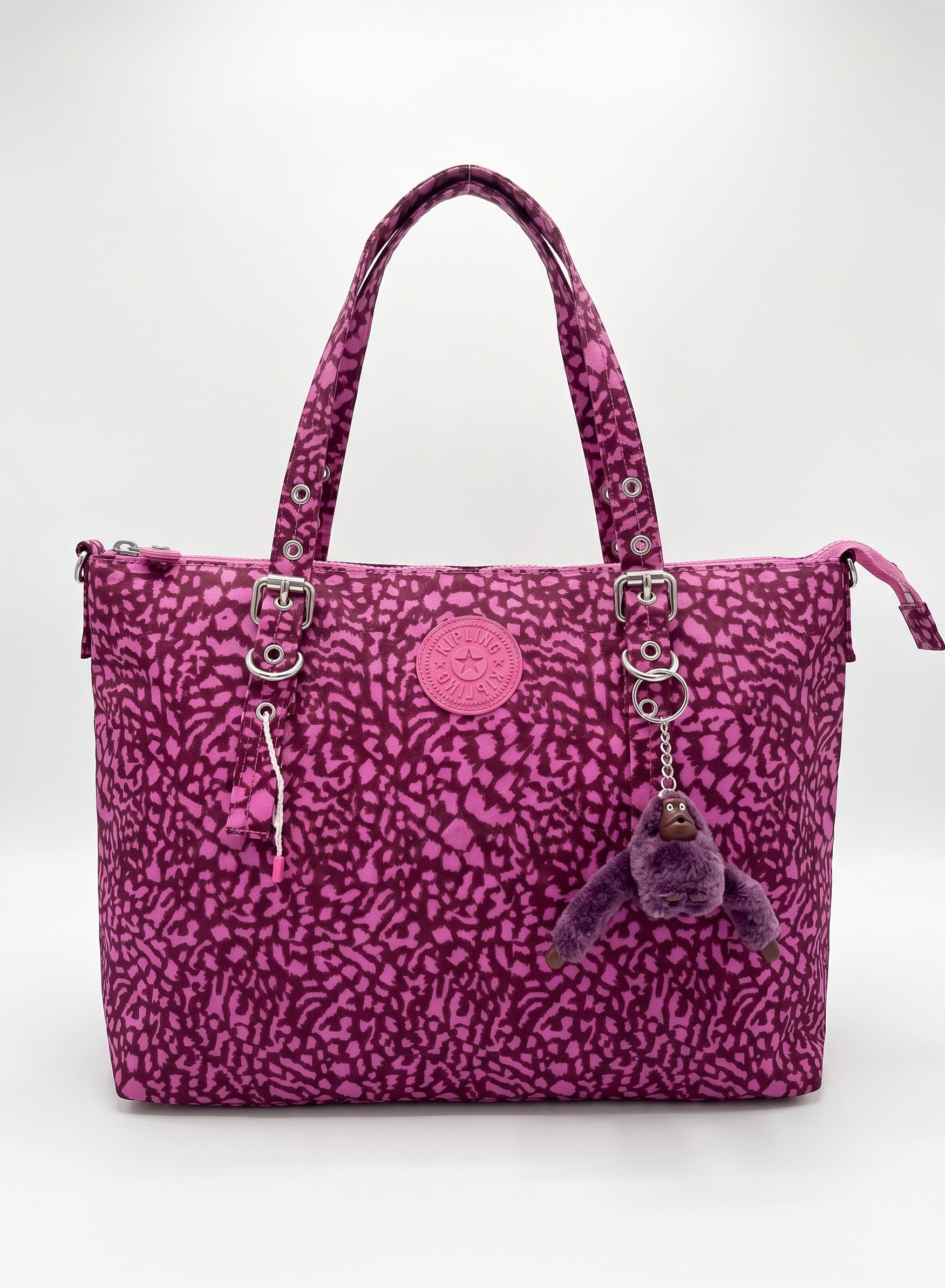 شنطة يد حريمي كبيرة طبعة ليوبارد بنفسجي بيدين جلد | Large Women's Purple Leopard Print Handbag with Leather Handles