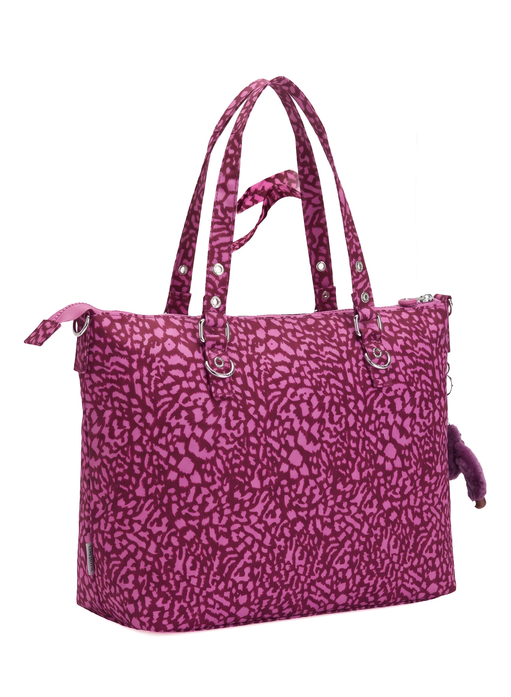 شنطة يد حريمي كبيرة طبعة ليوبارد بنفسجي بيدين جلد | Large Women's Purple Leopard Print Handbag with Leather Handles