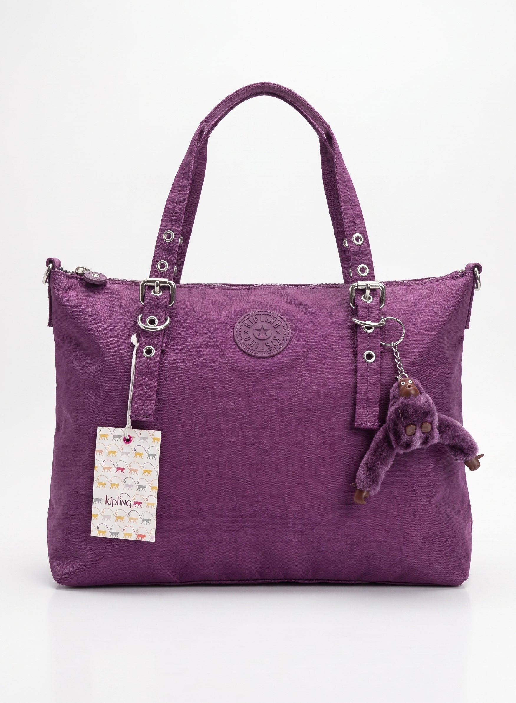 Large Purple Women's Tote Bag with Long Handles and Elegant Metal Hardware شنطة يد حريمي كبيرة بنفسجي بيدين طويلة وتفاصيل معدنية أنيقة
