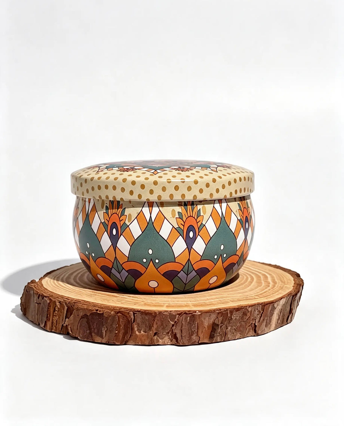 Mandela Candle شمعة معطرة بعلبة معدنية موزاييك بوهيمي – تصميم يدوي مزين بقلوب وترتر