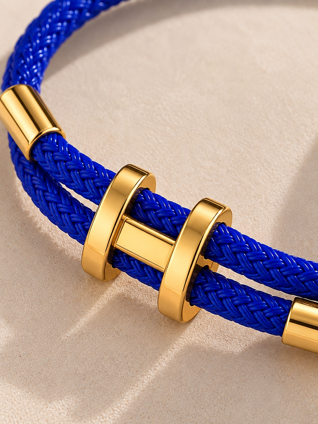 سوار ستانلس ستيل 316L بحرف H – حبل مجدول أزرق وذهبي | مقاوم للصدأ – Unisex Bracelet Adjustable