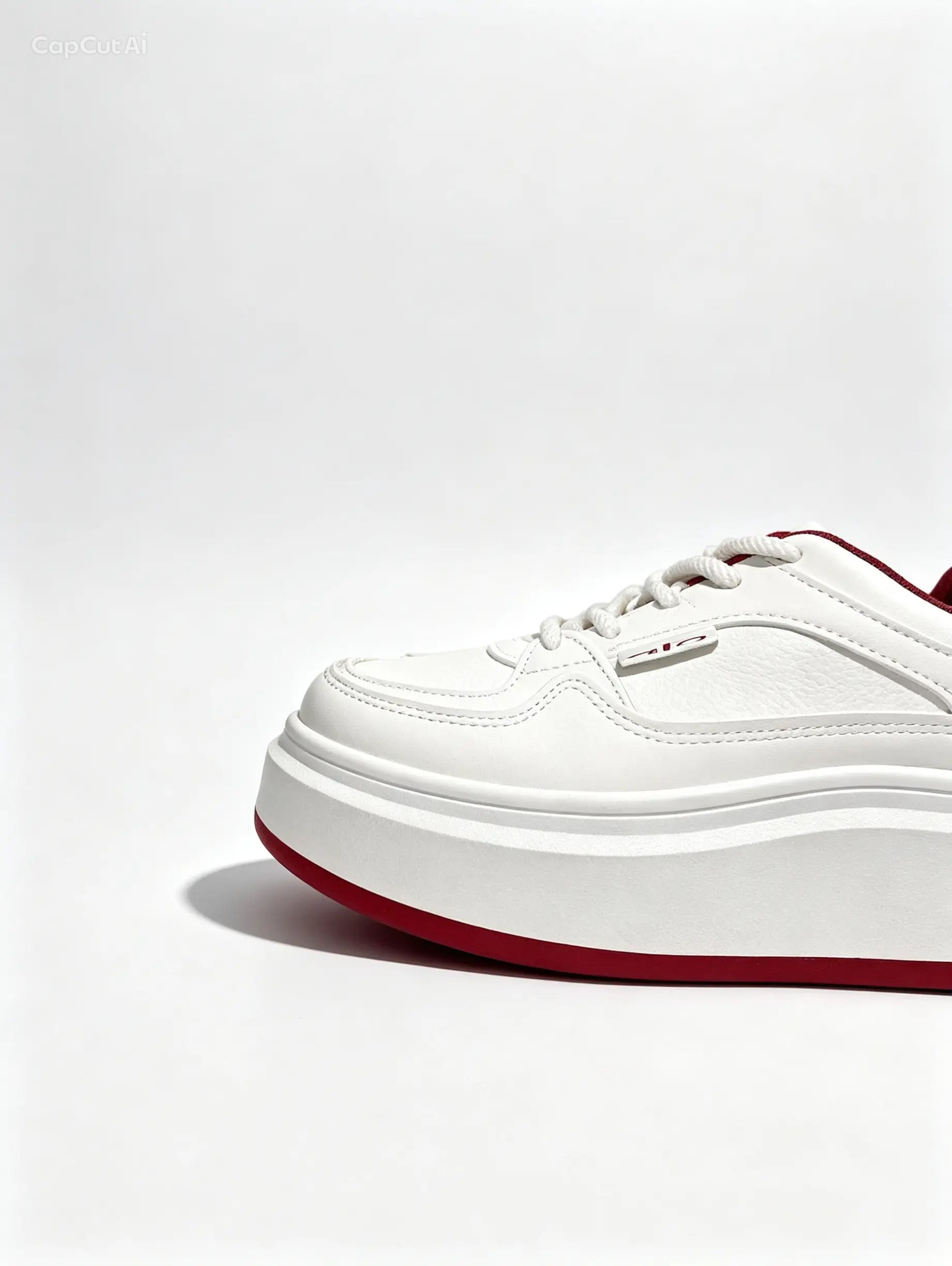 كوتشي حريمي أبيض قاعدة سميكة تريندي - أحمر عنابي | Women's White Chunky Platform Sneakers - Burgundy