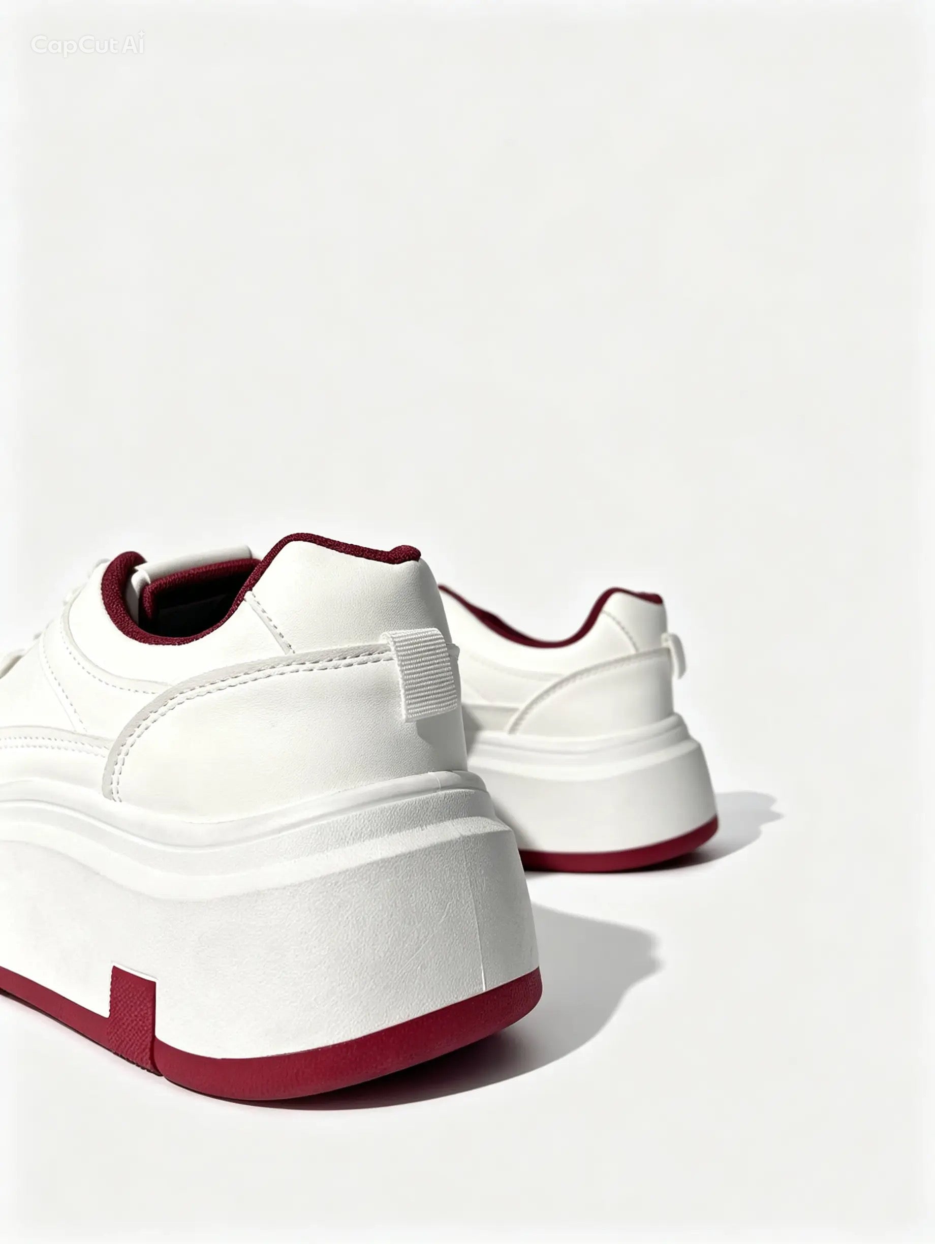كوتشي حريمي أبيض قاعدة سميكة تريندي - أحمر عنابي | Women's White Chunky Platform Sneakers - Burgundy