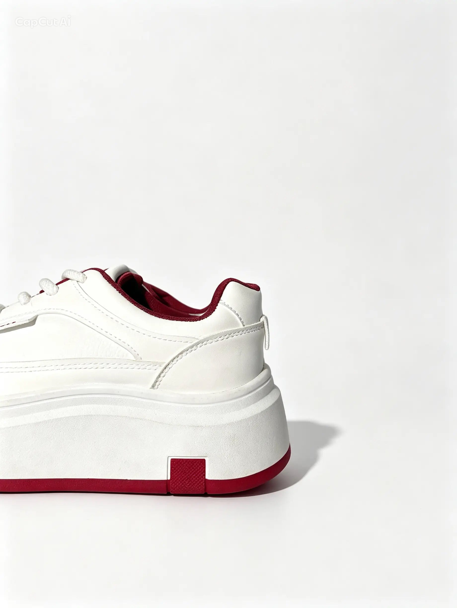 كوتشي حريمي أبيض قاعدة سميكة تريندي - أحمر عنابي | Women's White Chunky Platform Sneakers - Burgundy