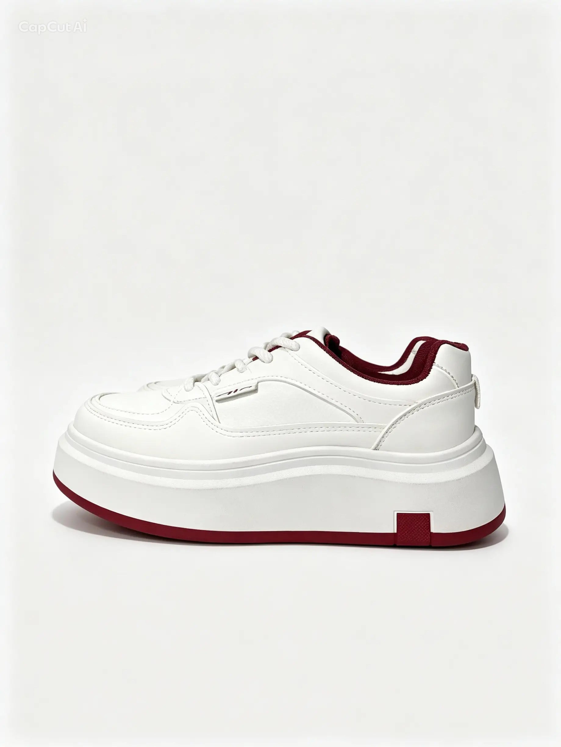 كوتشي حريمي أبيض قاعدة سميكة تريندي - أحمر عنابي | Women's White Chunky Platform Sneakers - Burgundy