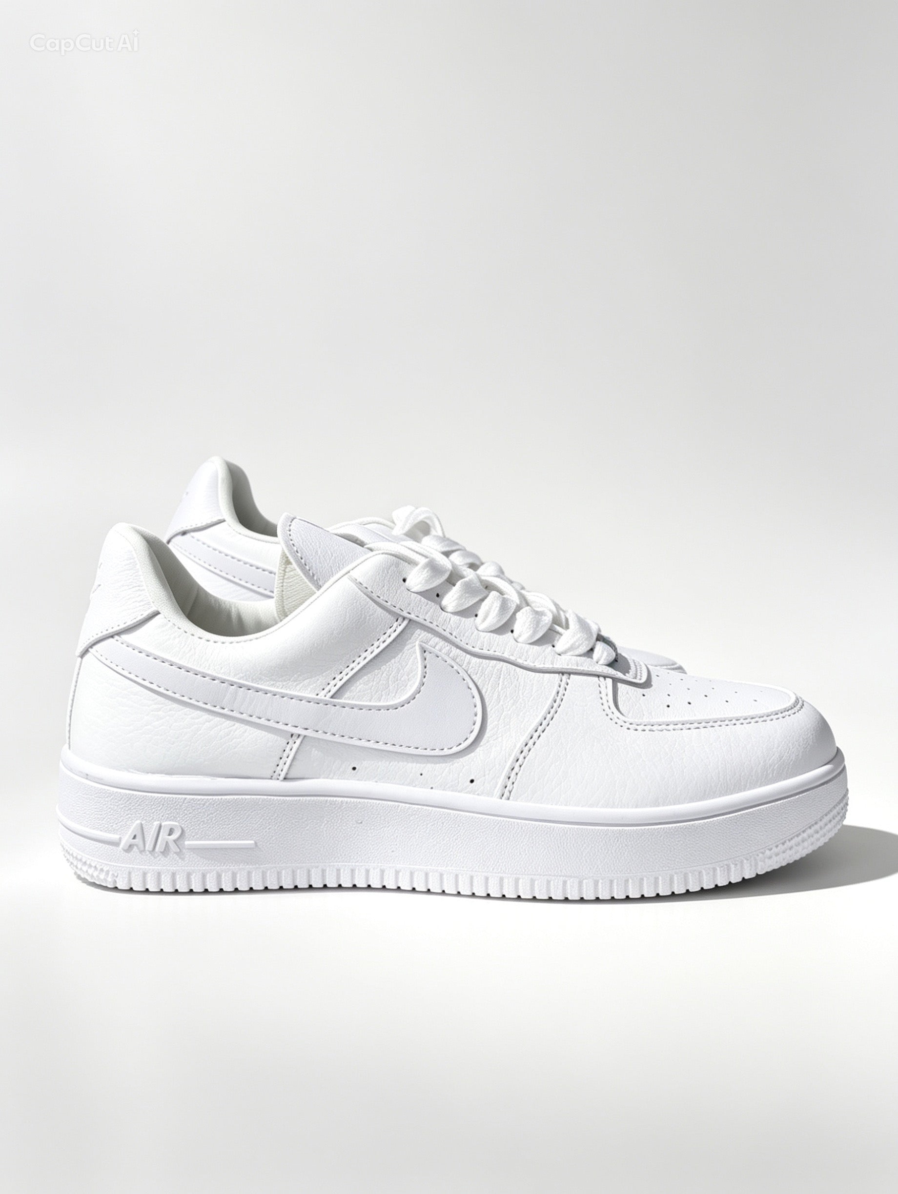 حذاء رياضي أبيض كلاسيك سول سميك - جلد ناعم | Men's White Classic Sneakers - Thick Sole