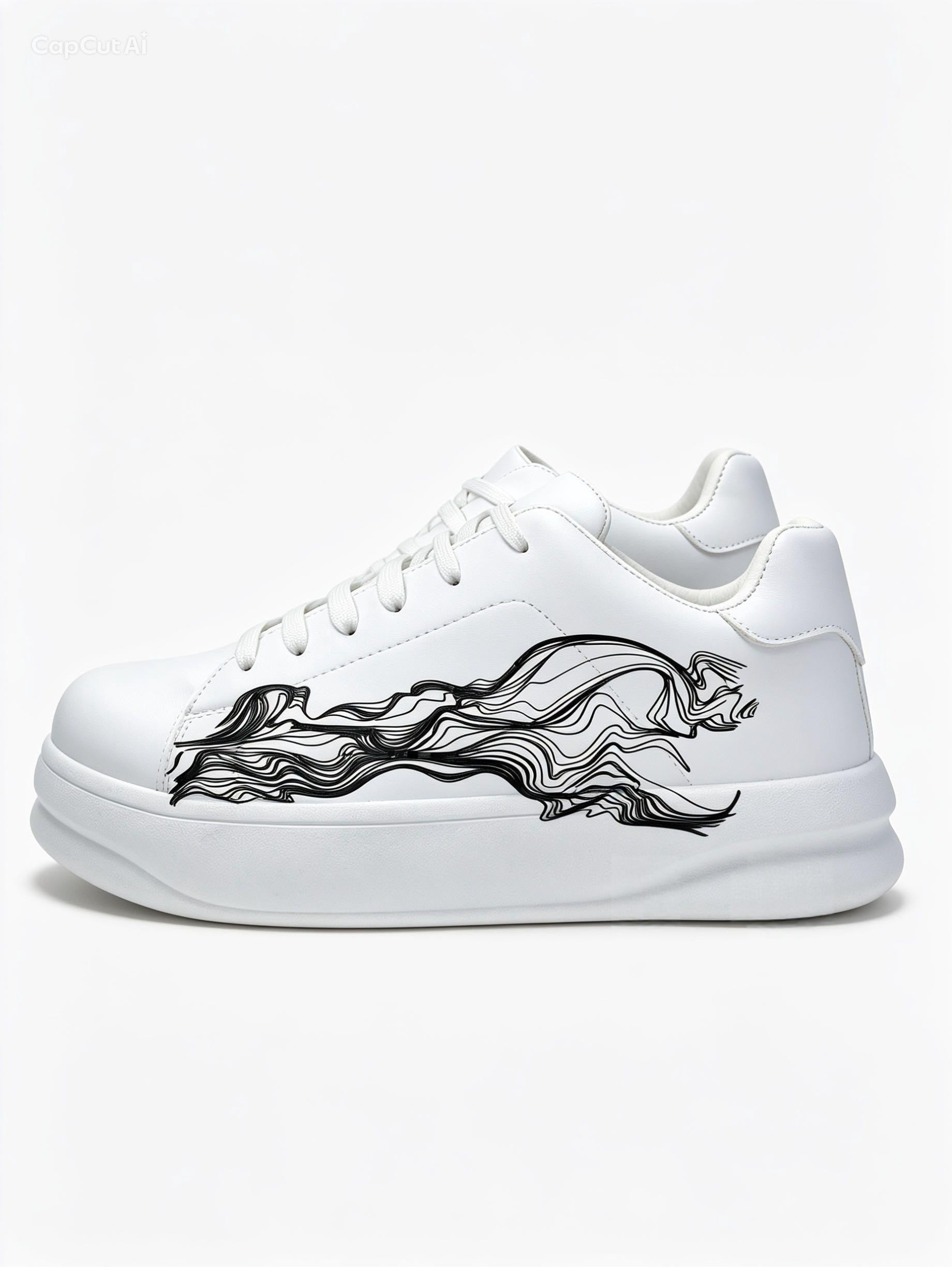 حذاء كاجوال أبيض تصميم فني مجرد| Men's White Casual Sneakers - Abstract Art Design