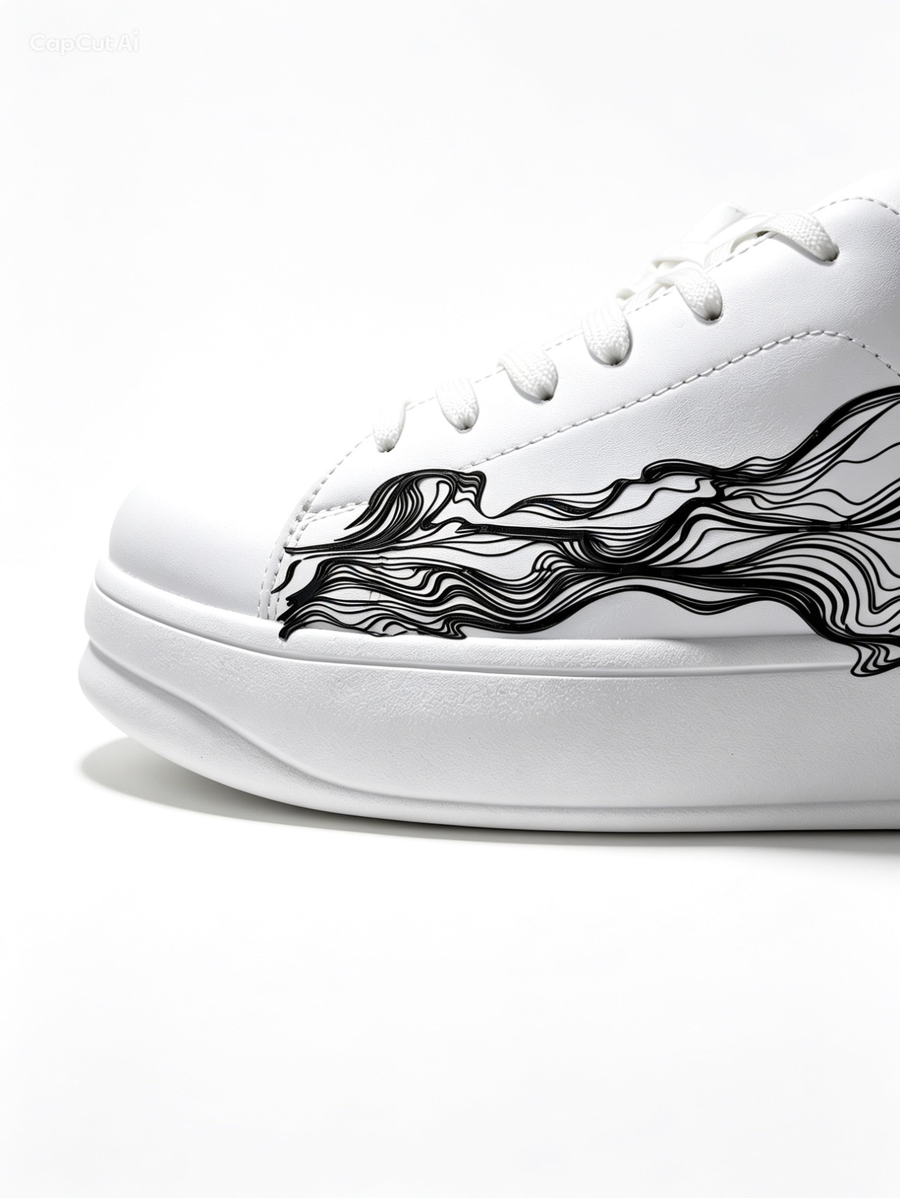 حذاء كاجوال أبيض تصميم فني مجرد| Men's White Casual Sneakers - Abstract Art Design