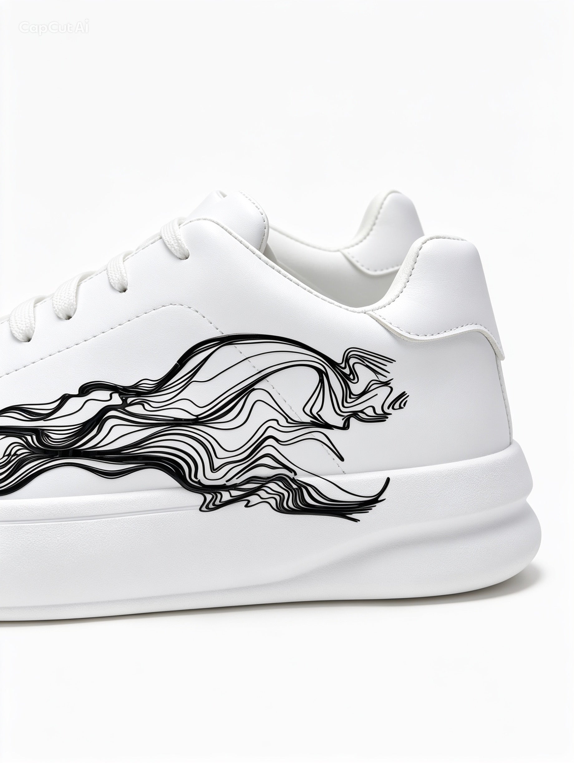 حذاء كاجوال أبيض تصميم فني مجرد| Men's White Casual Sneakers - Abstract Art Design