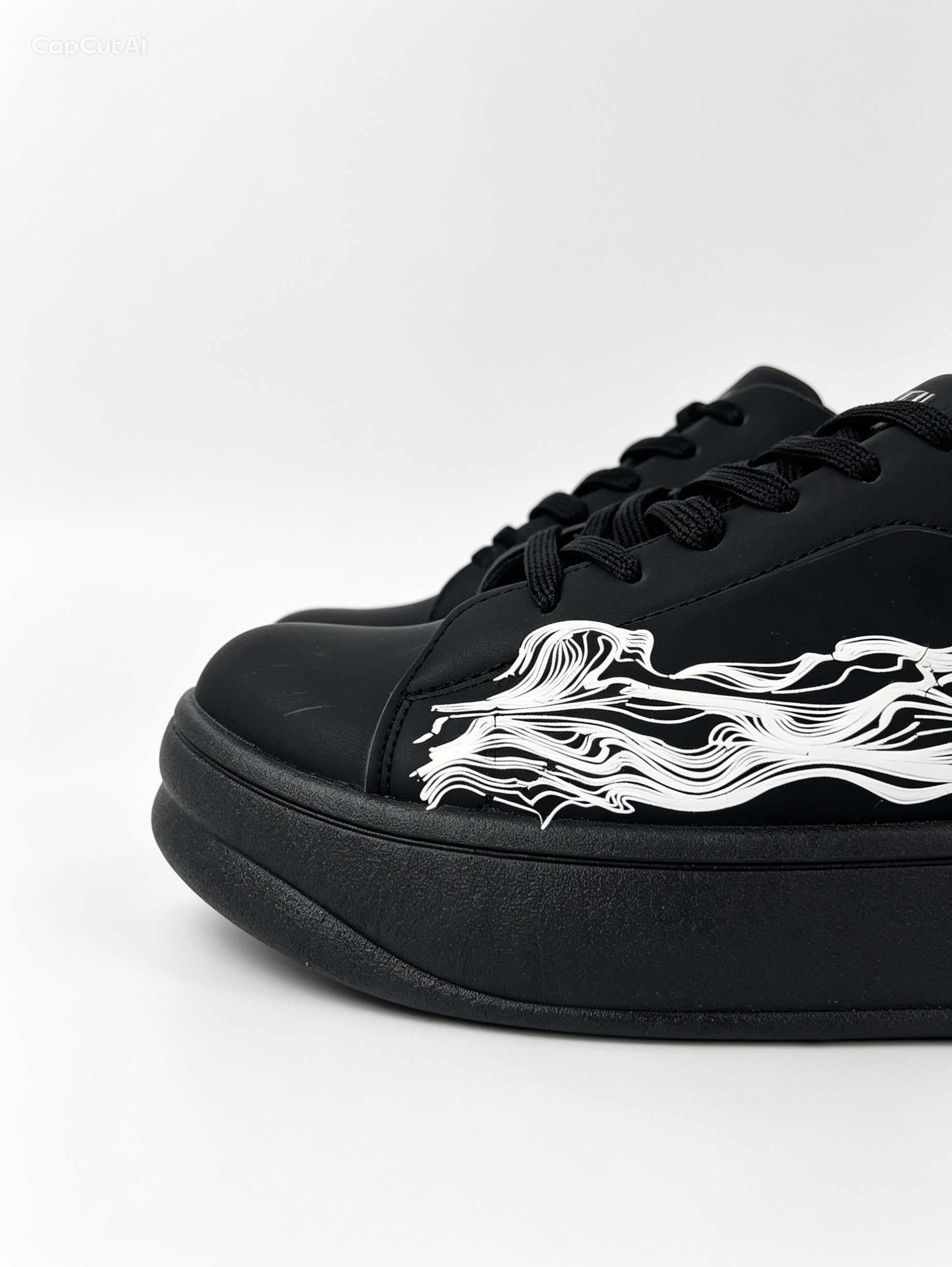 حذاء كاجوال أسود تصميم فني مجرد | Men's Black Casual Sneakers - Abstract Art Design