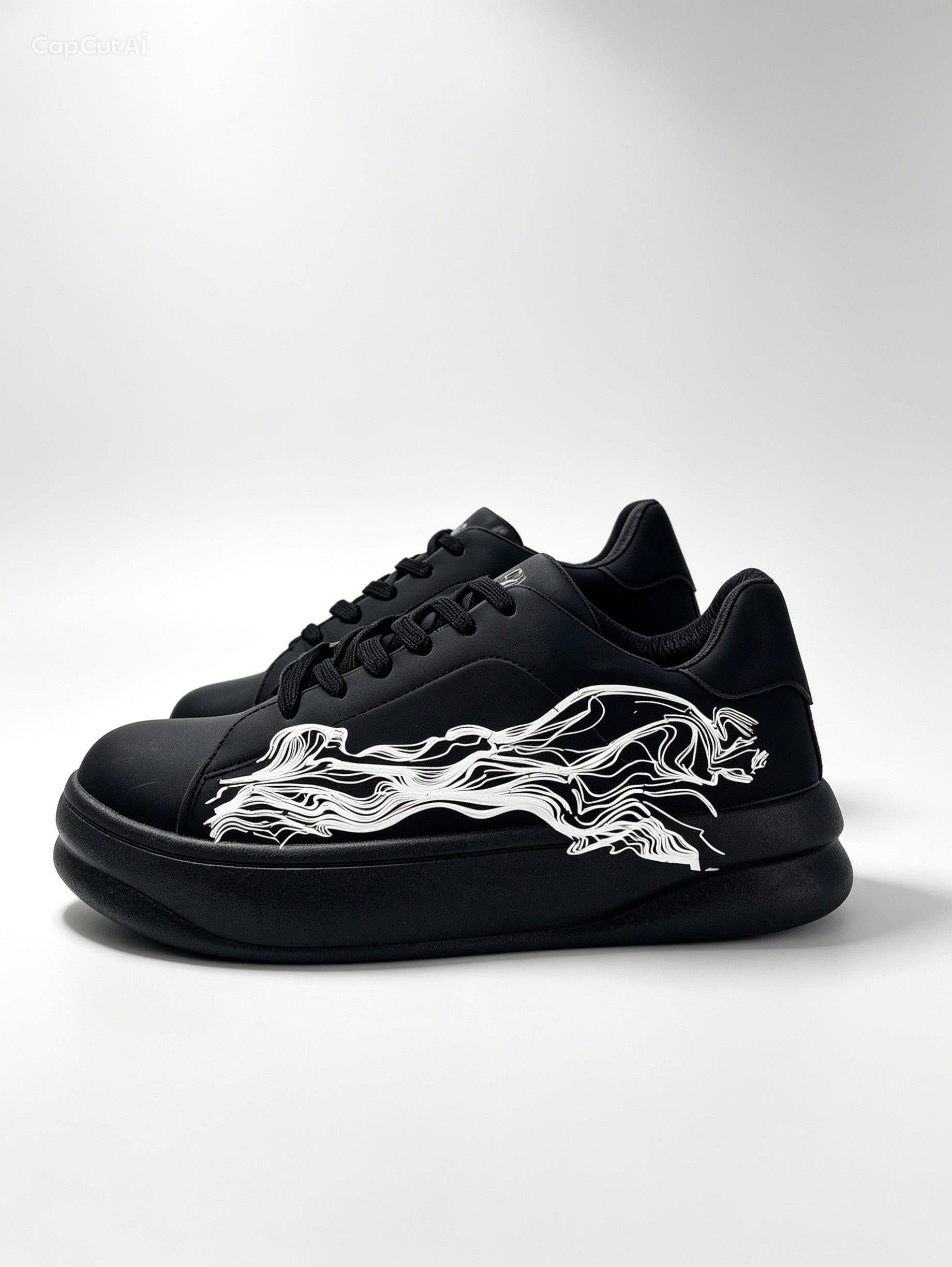 حذاء كاجوال أسود تصميم فني مجرد | Men's Black Casual Sneakers - Abstract Art Design