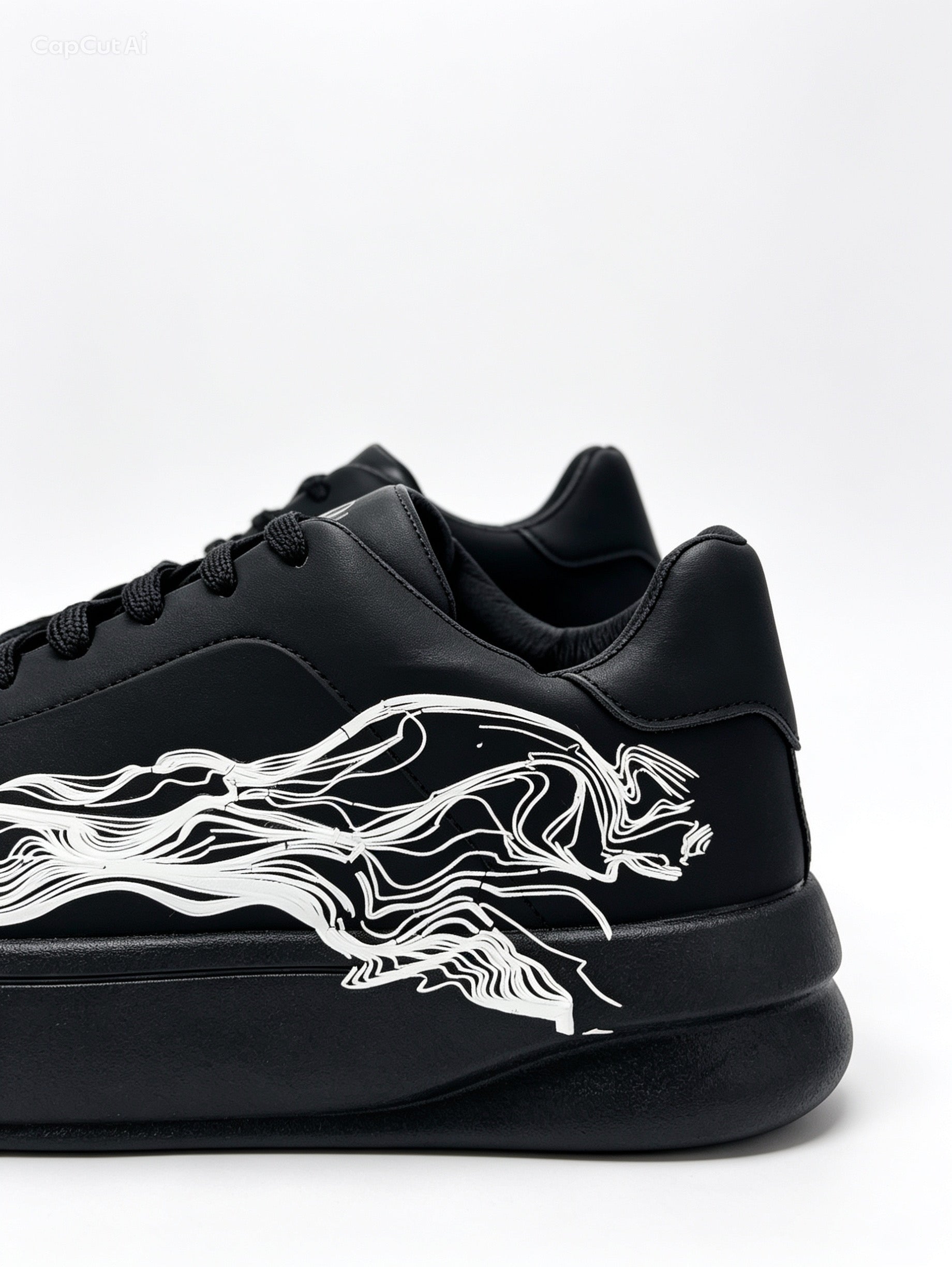 حذاء كاجوال أسود تصميم فني مجرد | Men's Black Casual Sneakers - Abstract Art Design