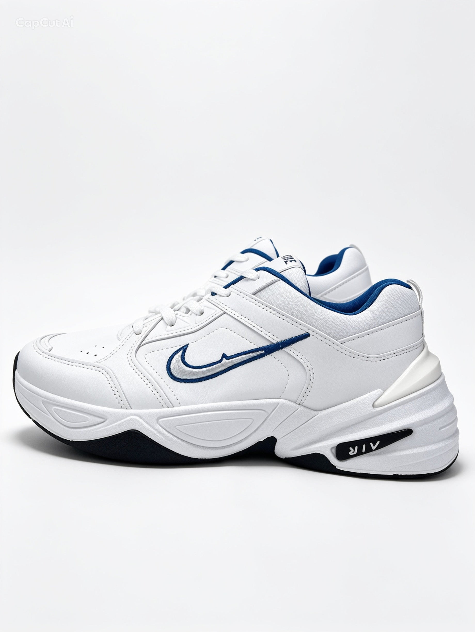 حذاء رياضي أبيض وأزرق نعل سميك مريح | Men's White & Blue Sneakers - Thick Comfortable Sole