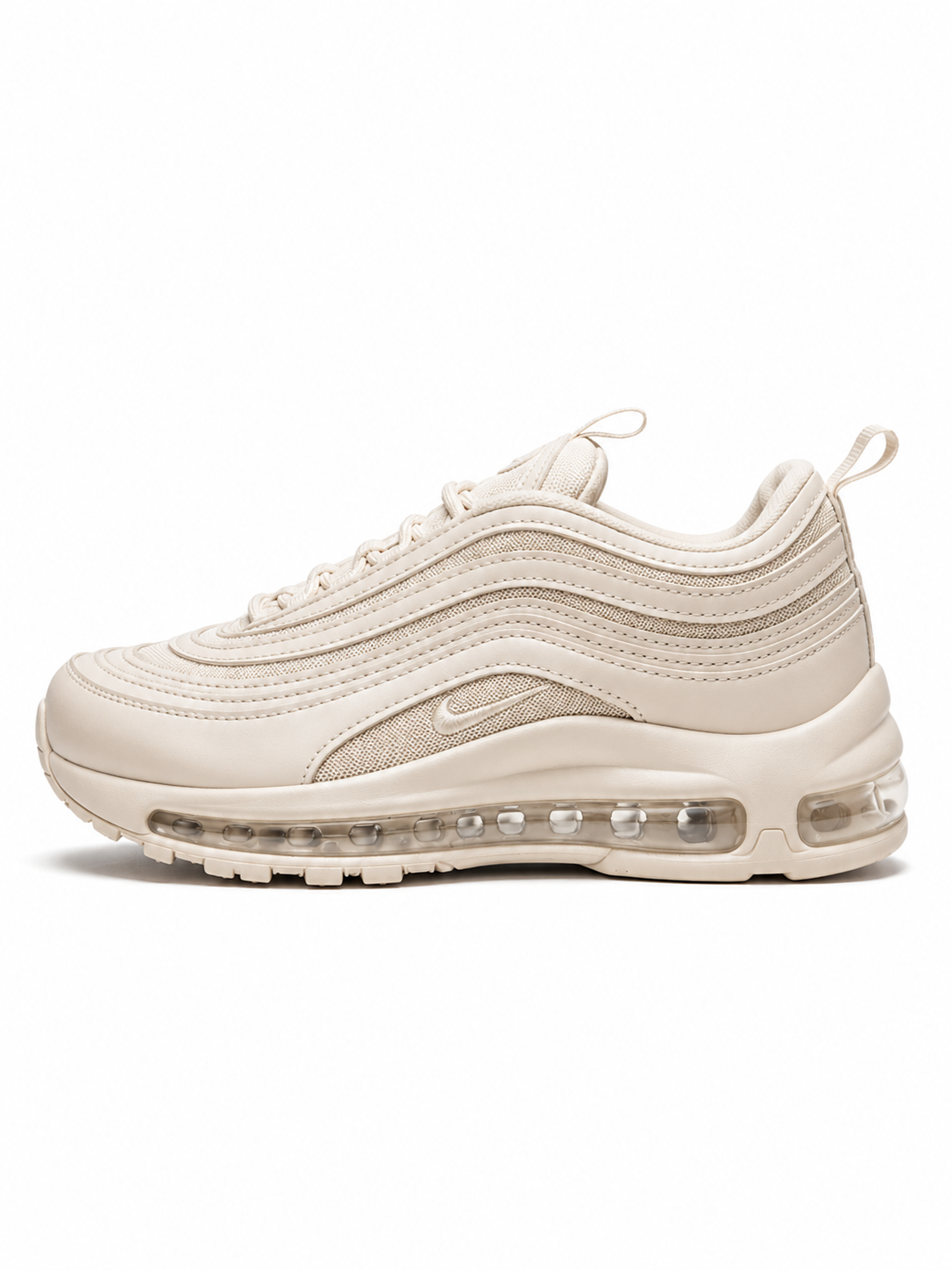 حذاء رياضي أبيض  مائل للبيج تصميم مموج - سول شفاف | Women's White Wavy Design Sneakers - Clear Sole