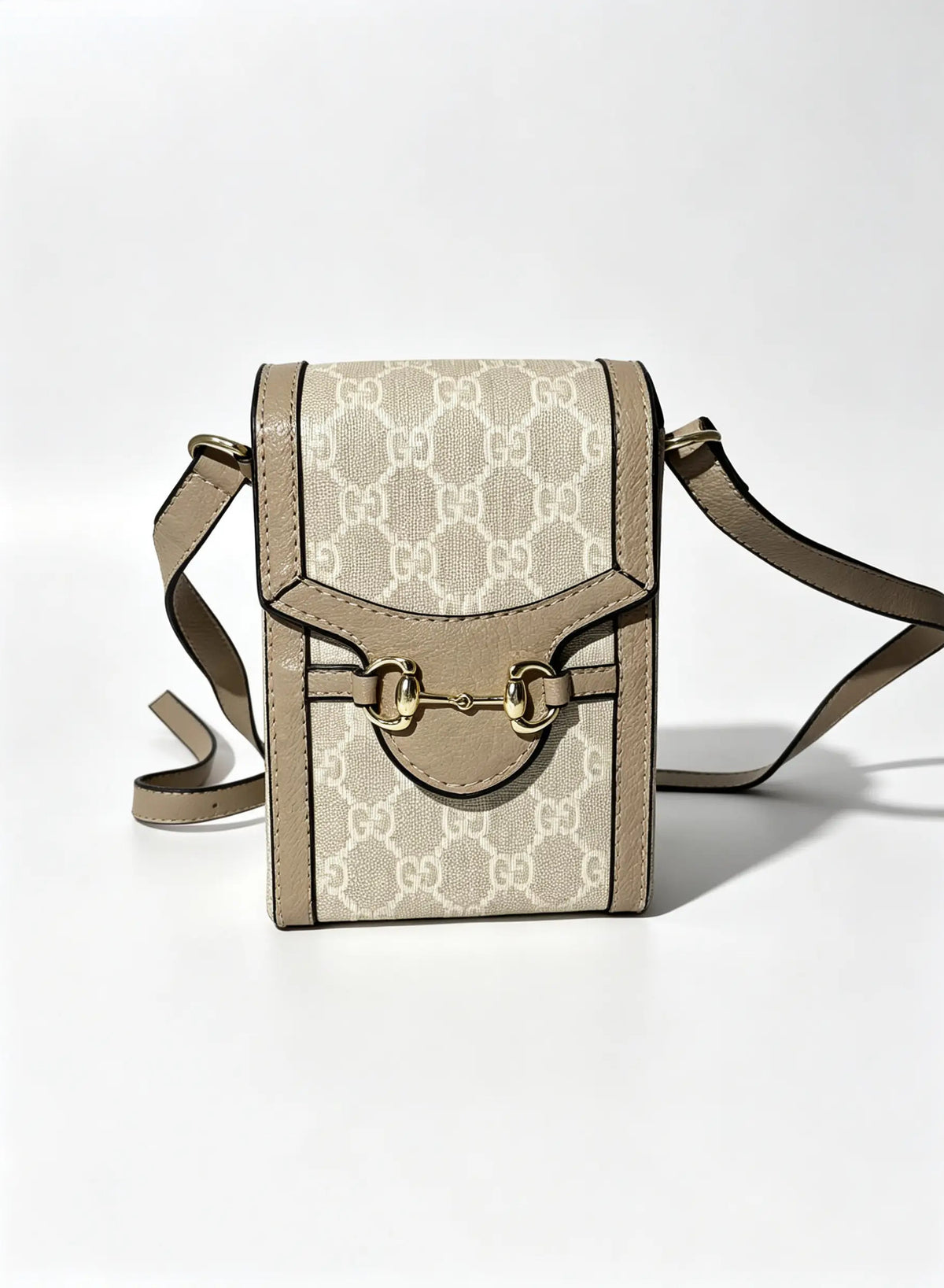 Monogram Crossbody Phone Bag with Gold Buckle