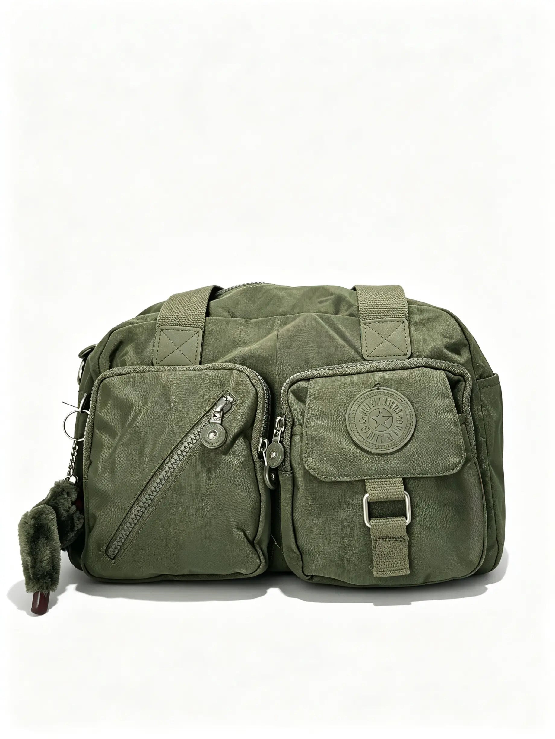 شنطة يد حريمي زتي عسكري بجيب أمامي وميدالية حيوان | Olive Green Green Women's Handbag with Front Pocket & Animal Charm