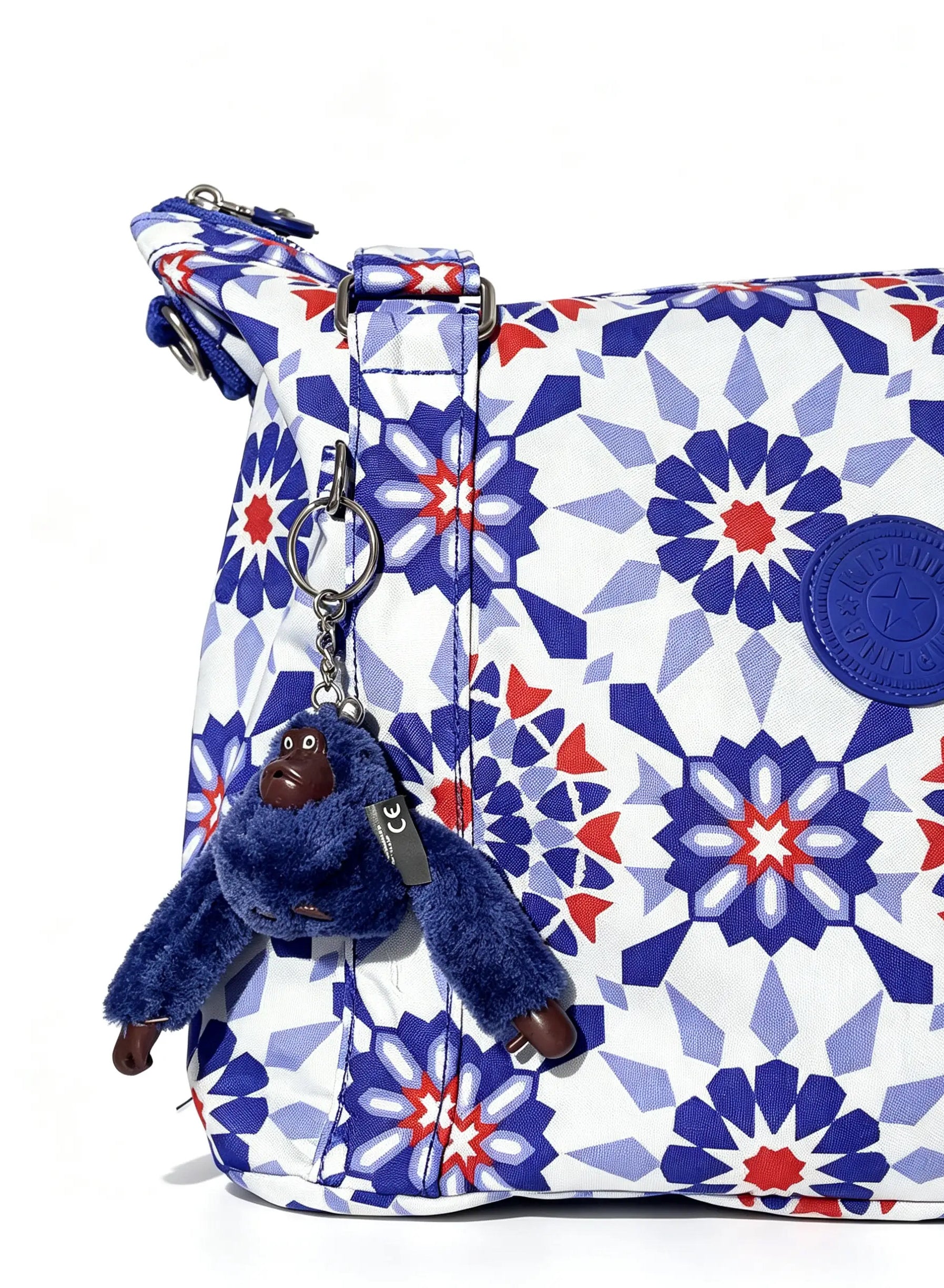 شنطة يد حريمي كبيرة طبعة موزاييك أزرق وبرتقالي | Large Women's Blue & Orange Mosaic Print Handbag