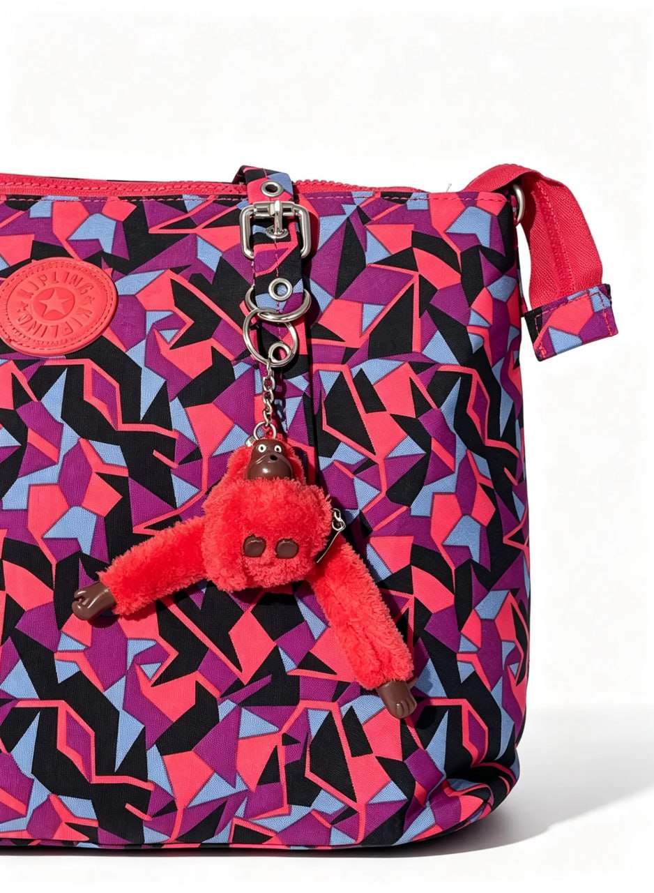شنطة يد حريمي كبيرة طبعة هندسية ملونة بيدين جلد | Large Women's Colorful Geometric Print Handbag with Leather Handles