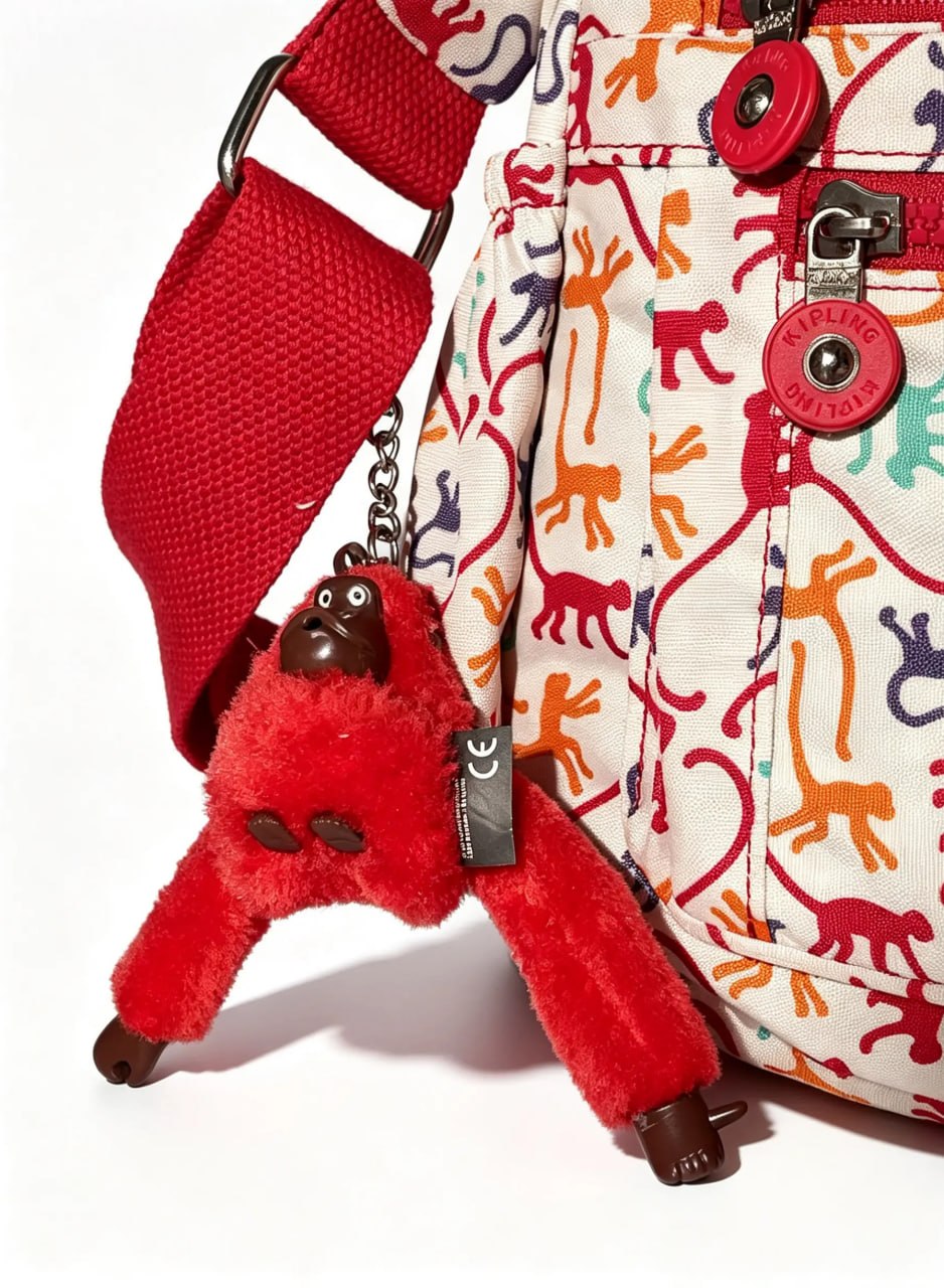 شنطة كروس حريمي بيج بطبعة حيوانات كرتونية ملونة | Beige Women's Crossbody Bag with Colorful Cartoon Animal Print