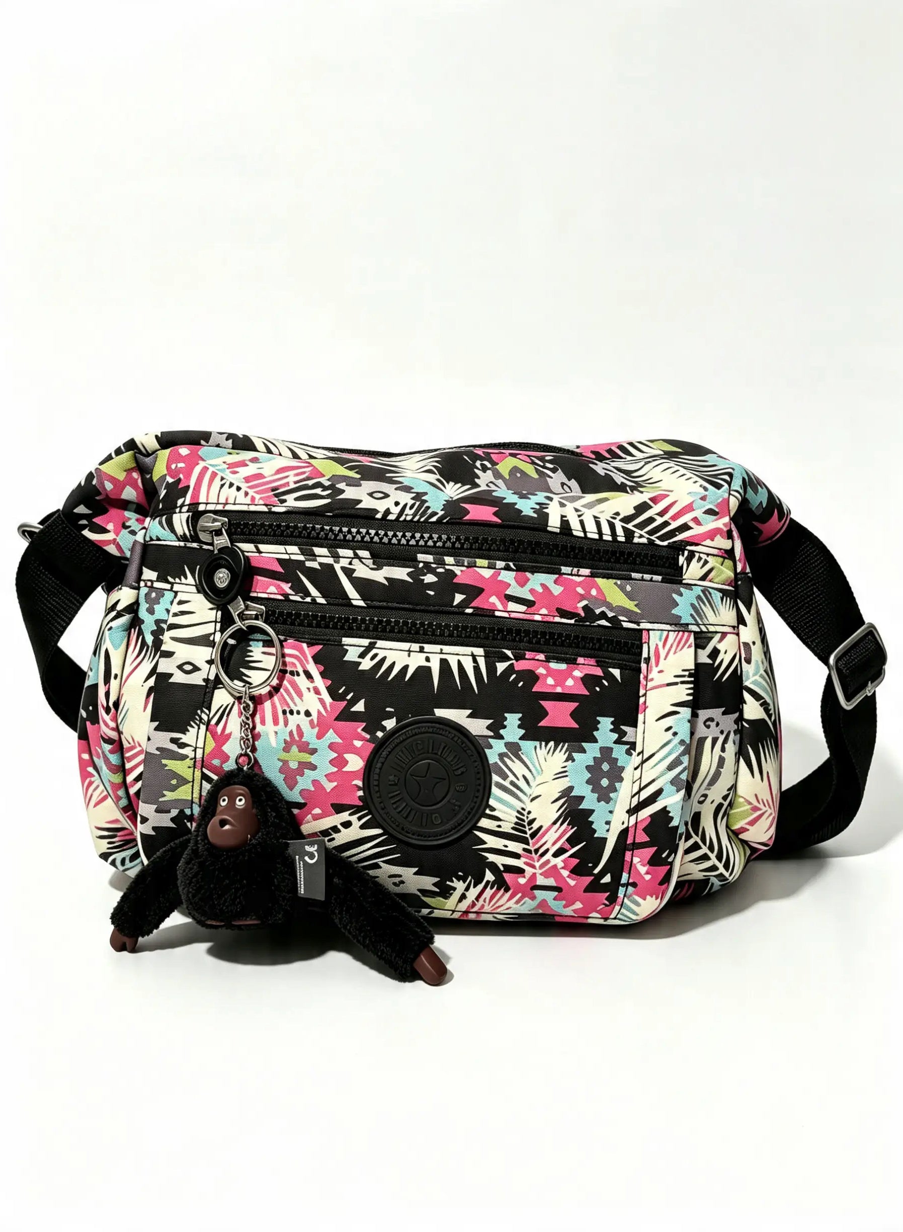 شنطة كروس حريمي بطبعة أزتك وأوراق نخيل ملونة | Women's Crossbody Bag with Aztec & Tropical Leaf Print