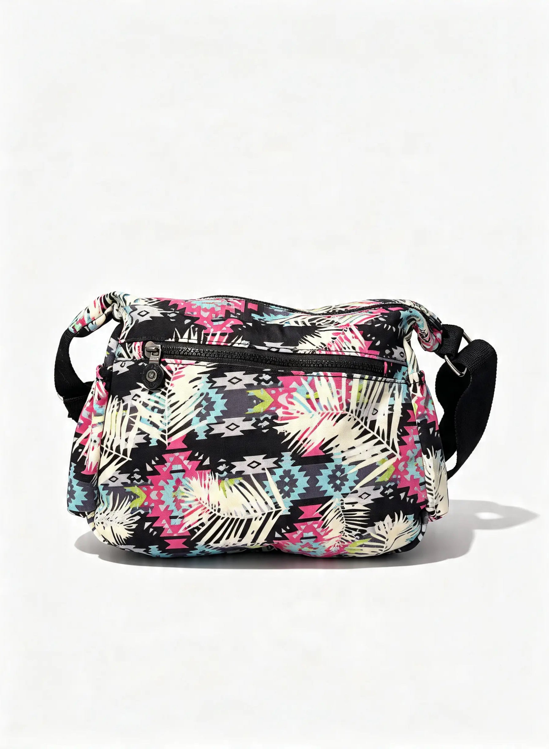 شنطة كروس حريمي بطبعة أزتك وأوراق نخيل ملونة | Women's Crossbody Bag with Aztec & Tropical Leaf Print