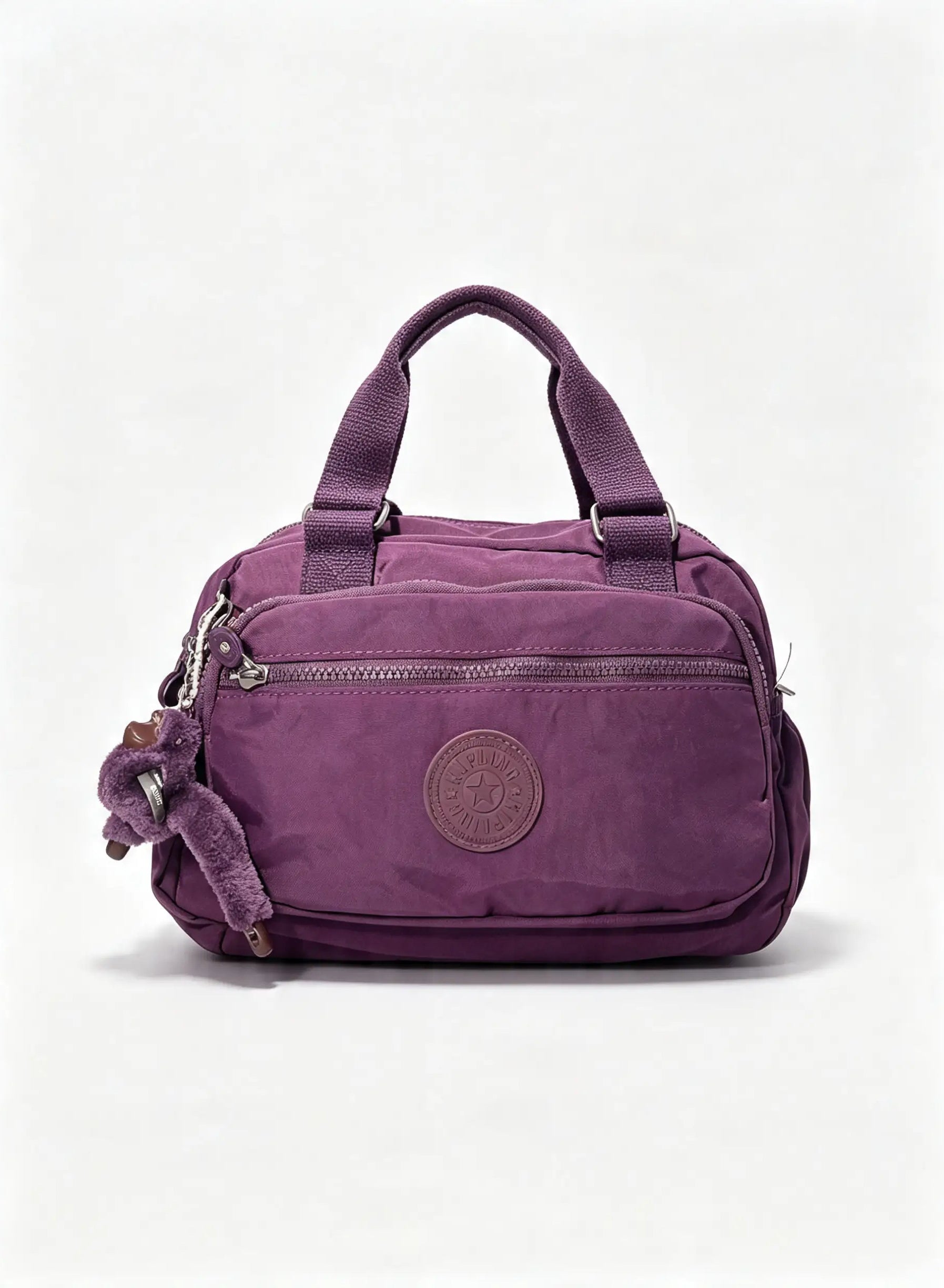 شنطة يد حريمي متوسطة بنفسجي بجيب أمامي وميدالية حيوان | Medium Purple Women's Handbag with Front Pocket & Animal Charm